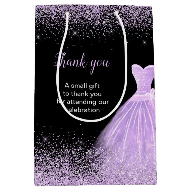 Sac Cadeau Moyen Quinceanera Robe claire violet Parties scintillant (Devant)
