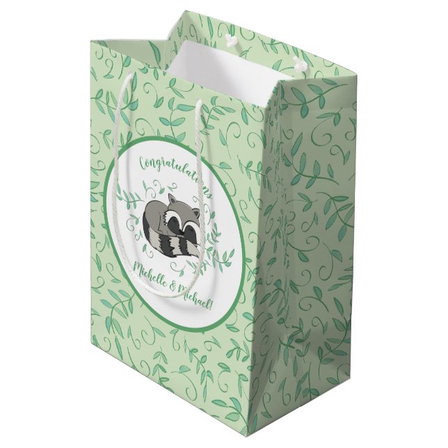 Sac Cadeau Moyen Raccoon Baby shower Bois Animaux (Dos Angle)