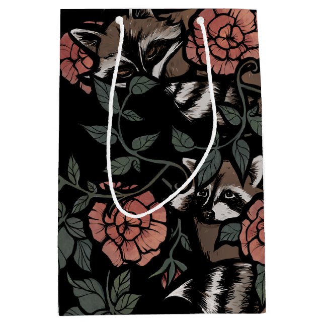 Sac Cadeau Moyen Raccoons Rose vintage Dusty (Devant)