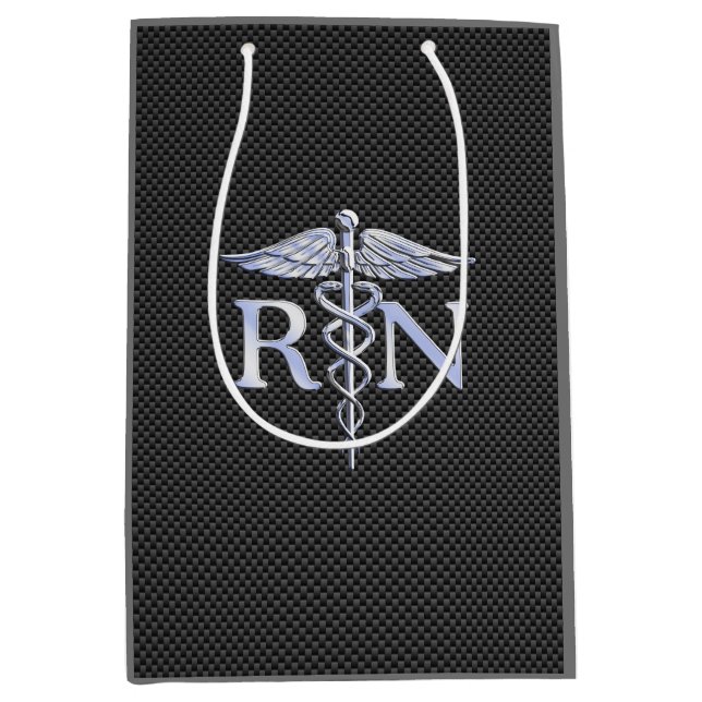 Sac Cadeau Moyen Racy Infirmière inscrite RN Silver Caduceus Snakes (Devant)
