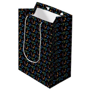 Sac Cadeau Moyen Rainbow Music Notes (Noir)