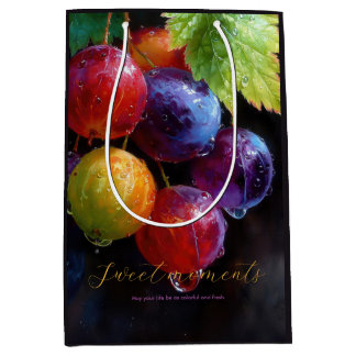 Sac Cadeau Moyen Raisins et gouttes de rosée à l'aquarelle vibrante
