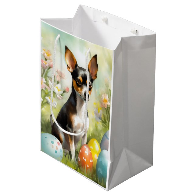 Sac Cadeau Moyen Rat Terrier aux oeufs de Pâques (Devant Angle)