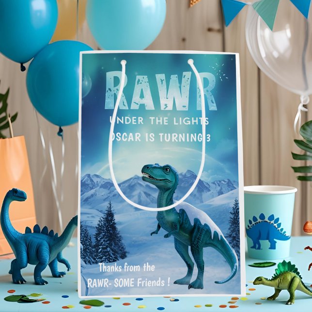 Sac Cadeau Moyen RAWR Sous les lumières Dinosaur Anniversaire d'hiv (Créateur téléchargé)