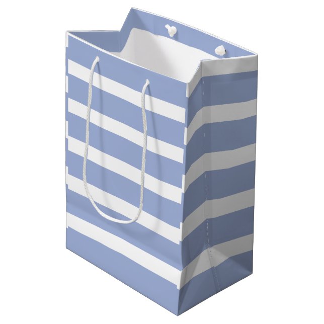 Sac Cadeau Moyen Rayure Côtière d'Été Bleu Blanc  (Devant Angle)