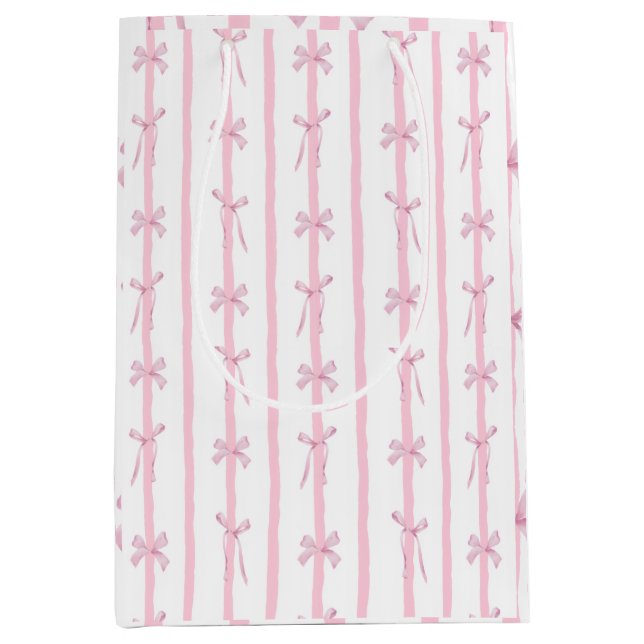 Sac Cadeau Moyen Rayure ruban rose mignonne  (Devant)