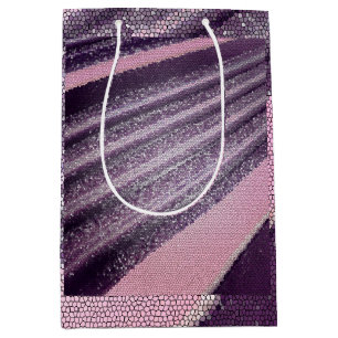 Sac Cadeau Moyen Rayures abstraites rose violet avec une étincelle 