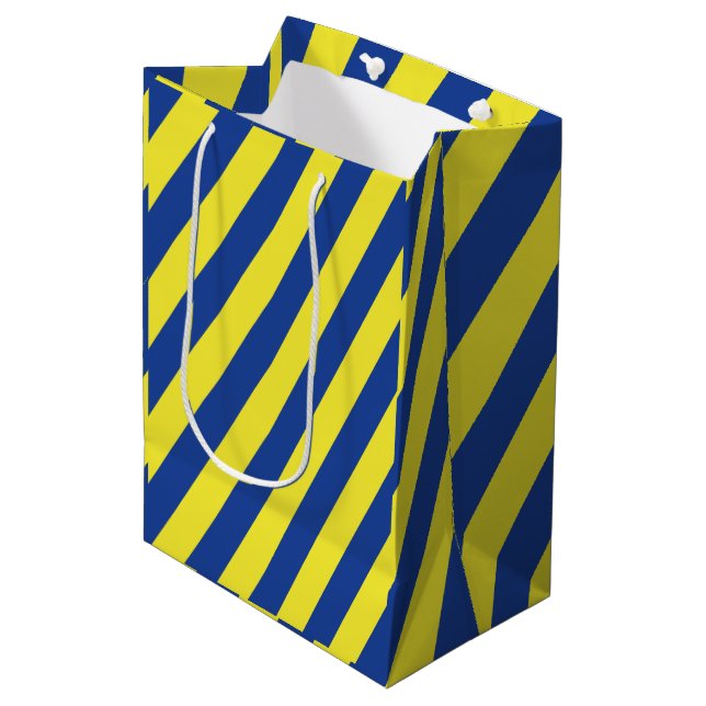 Sac Cadeau Moyen Rayures bleu foncé et jaune  (Devant Angle)