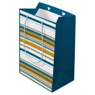 Sac Cadeau Moyen Rayures bleues jaunes et blanches  