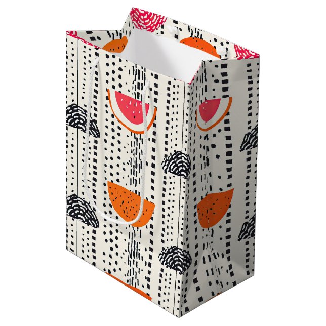 Sac Cadeau Moyen Rayures de tranches de citrus gras (4) (Devant Angle)