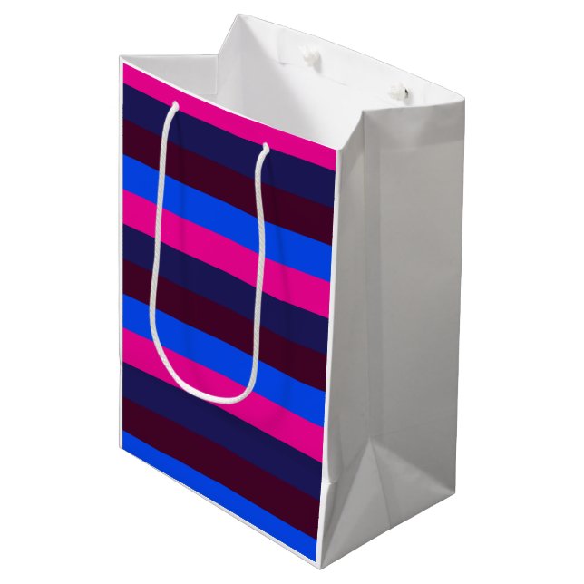 Sac Cadeau Moyen Rayures néon de minuit (Devant Angle)