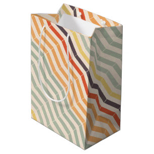 Sac Cadeau Moyen Rayures neutres de zigzag de Chevron