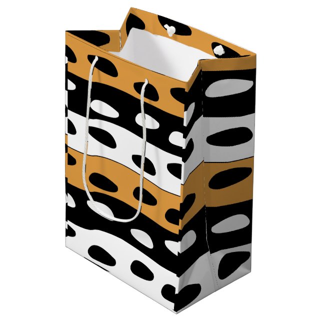 Sac Cadeau Moyen Rayures orange noir blanc (Devant Angle)