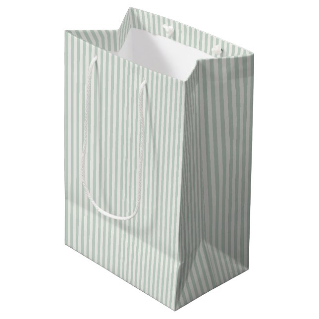 Sac Cadeau Moyen Rayures Simples - Sauge Éteinte (Devant Angle)
