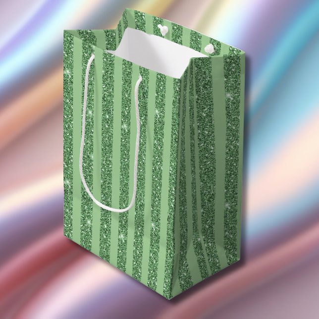 Sac Cadeau Moyen Rayures verticales simples de couleur vert forêt p (Créateur téléchargé)