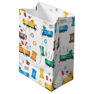Sac Cadeau Moyen Recyclage coloré Camions-poubelles et poubelles