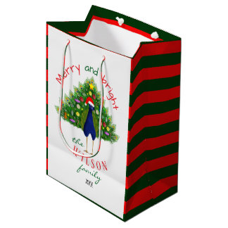 Sac Cadeau Moyen Red and Green Holiday Christmas Tree Peacock