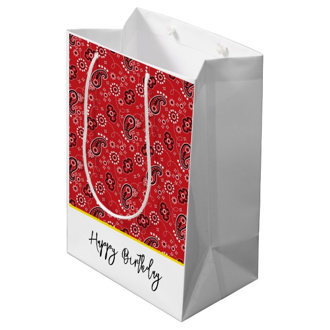 Sac Cadeau Moyen Red Bandana Jaune Joyeux Anniversaire Texte Occide (Dos Angle)