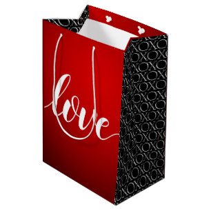 Sac Cadeau Moyen Red Black Gradient Embossé XOXO Amour manuscrit