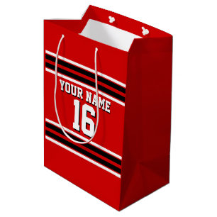 Sac Cadeau Moyen Red Black White Team Jersey Numéro personnalisé No