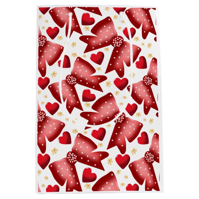 Sac Cadeau Moyen Red  Bow Heart Seamless Pattern Cute  (Devant)
