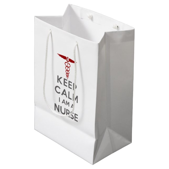 Sac Cadeau Moyen Red Caduceus Keep Calm Je suis une infirmière (Devant Angle)