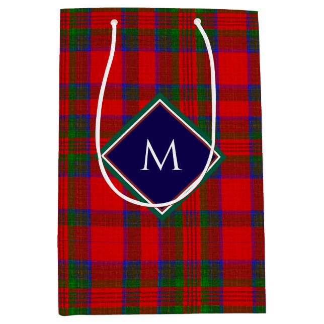 Sac Cadeau Moyen Red Christmas Wool Texture Plaid with Monogram (Devant)