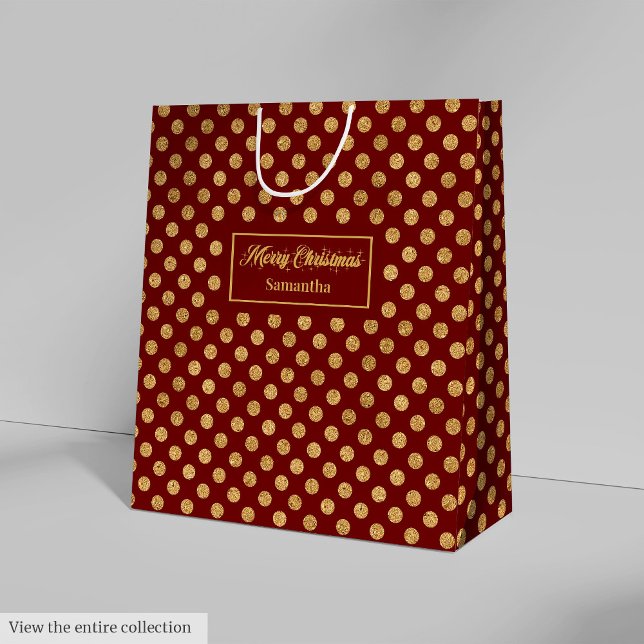Sac Cadeau Moyen Red Gold Festive Christmas Paper Gift Bag Custom (Red Gold Festive Christmas Paper Gift Bag Custom)
