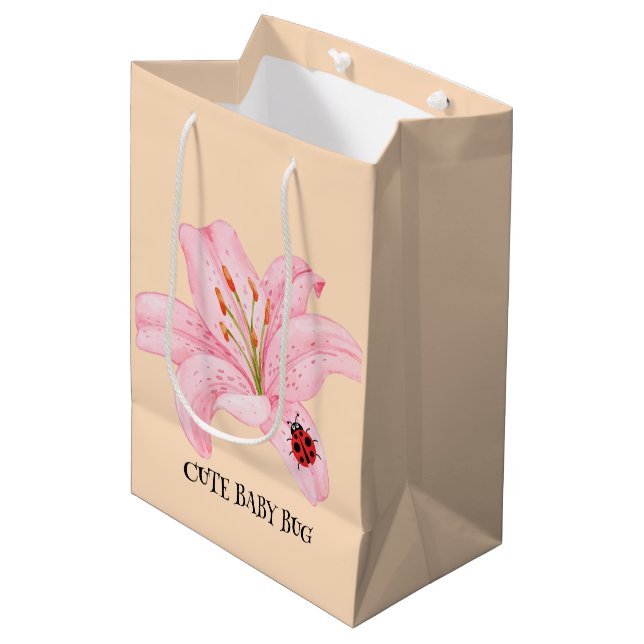 Sac Cadeau Moyen Red Ladybug rose Lily Flower nom personnalisé fill (Devant Angle)
