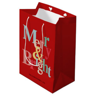 Sac Cadeau Moyen Red Merry et brillante typographie moderne