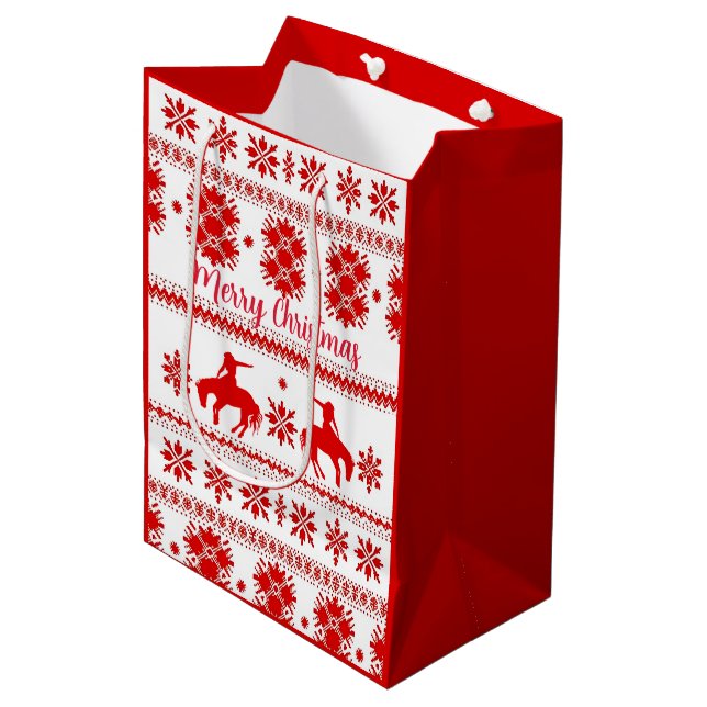 Sac Cadeau Moyen Red Nordic Rodeo Cowboy Christmas (Devant Angle)