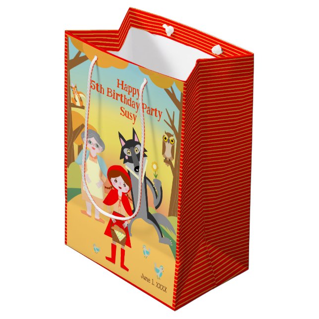 Sac Cadeau Moyen Red Riding Hood Fête d'anniversaire (Devant Angle)