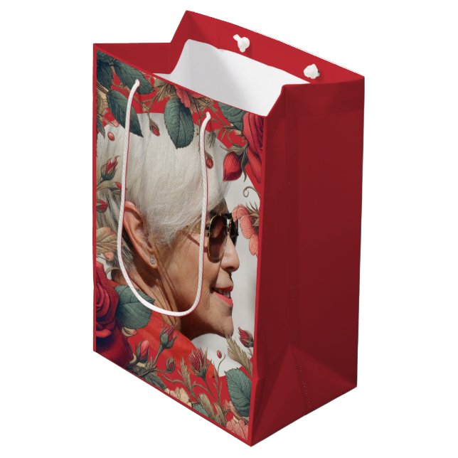 Sac Cadeau Moyen Red Roses PHOTO Memorial Keepsaké Sentimental (Devant Angle)