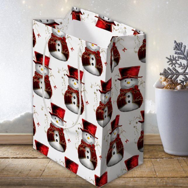 Sac Cadeau Moyen Red Velvet Snowmen et Noël magique (Créateur téléchargé)