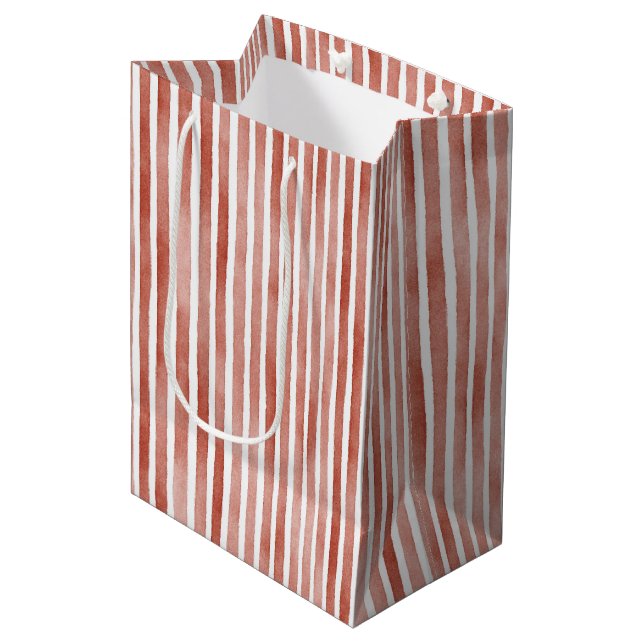 Sac Cadeau Moyen Red White Stripes Christmas (Devant Angle)