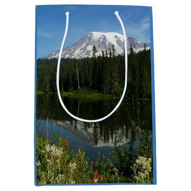 Sac Cadeau Moyen Réflexion du lac Rainier avec Fleurs sauvages (Devant)