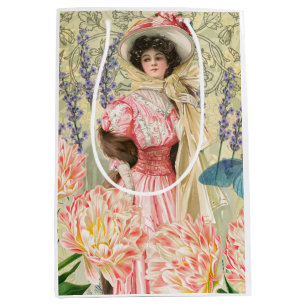 Sac Cadeau Moyen Regency de femme victorienne rose