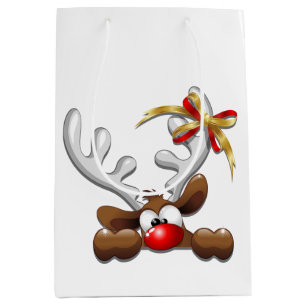 Sac Cadeau Moyen Reindeer Puzzled drôle Caractère de Noël