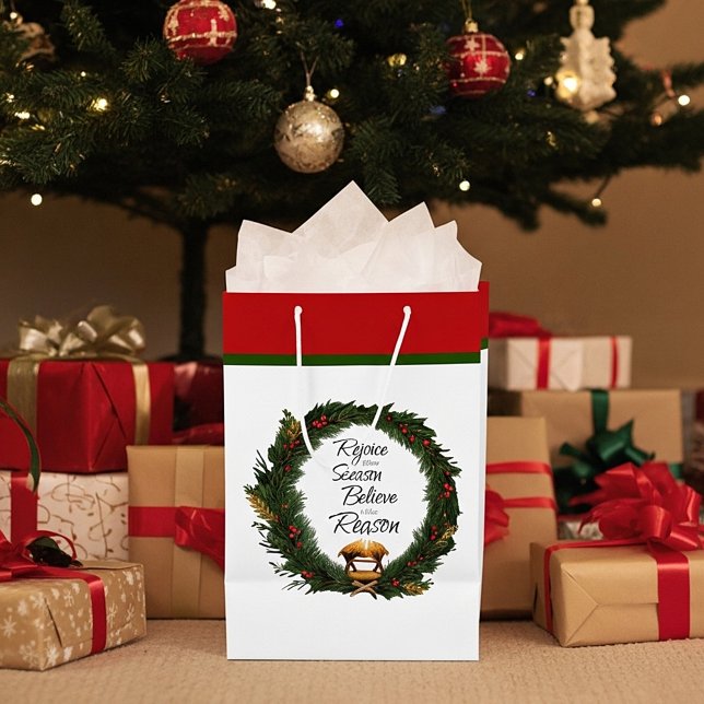 Sac Cadeau Moyen Réjouissez-vous et croyez la nativité (Créateur téléchargé)