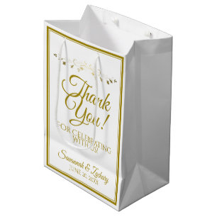Sac Cadeau Moyen Remerciement de mariage élégant avec fioriture or