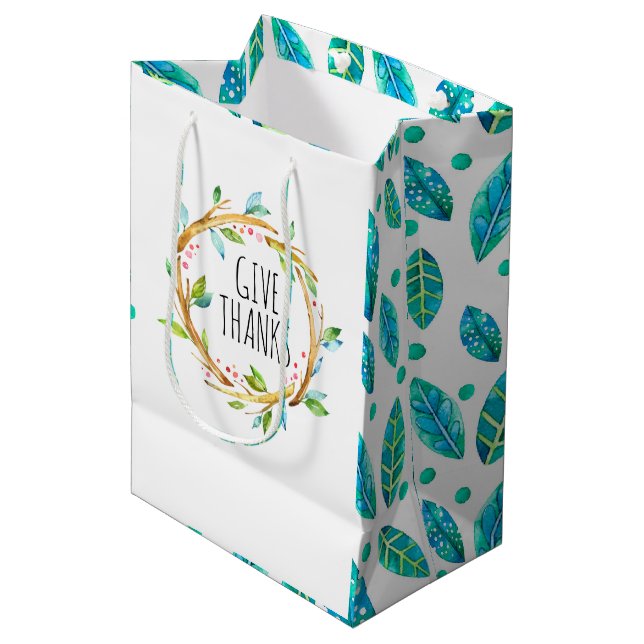 Sac Cadeau Moyen Remercier typographie couronnes rustiques (Devant Angle)