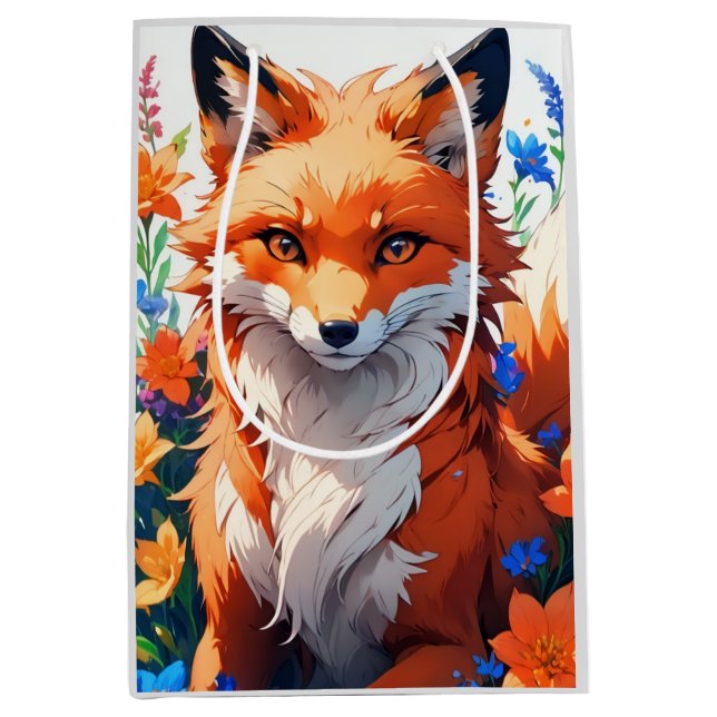 Sac Cadeau Moyen Renard à fleurs (Devant)