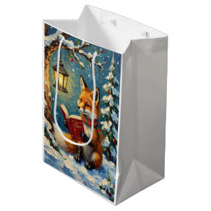 Sac Cadeau Moyen Renard d'hiver vintage lisant à la lumière d'une l