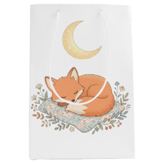 Sac Cadeau Moyen Renard mignon endormi sur édredon sous Lune Croiss