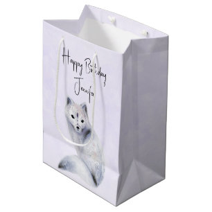 Sac Cadeau Moyen Renard nordique mignon avec marques florales Anniv