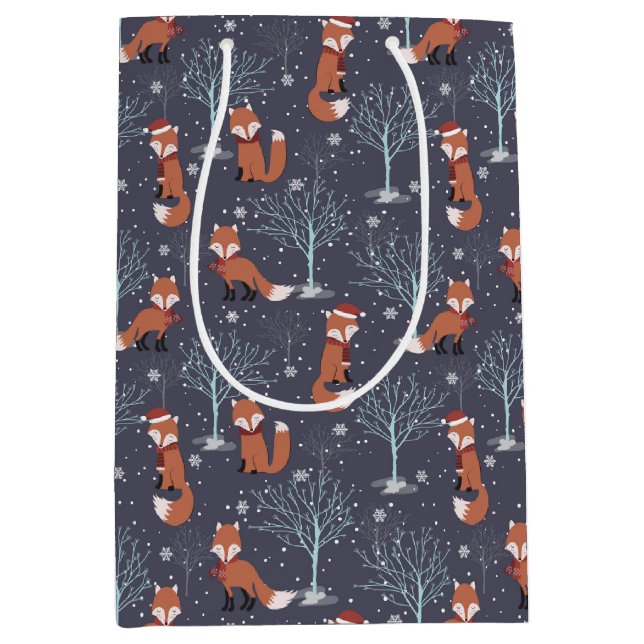 Sac Cadeau Moyen Renards d'hiver mignons (Devant)