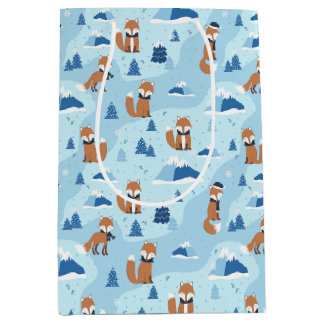 Sac Cadeau Moyen Renards hivernaux givrés