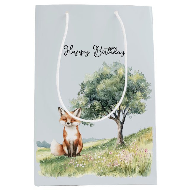 Sac Cadeau Moyen Renards souriants mignons Anniversaire (Devant)