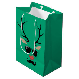 Sac Cadeau Moyen Renne drôle de Noël Hiver Famille Cerf mignon 