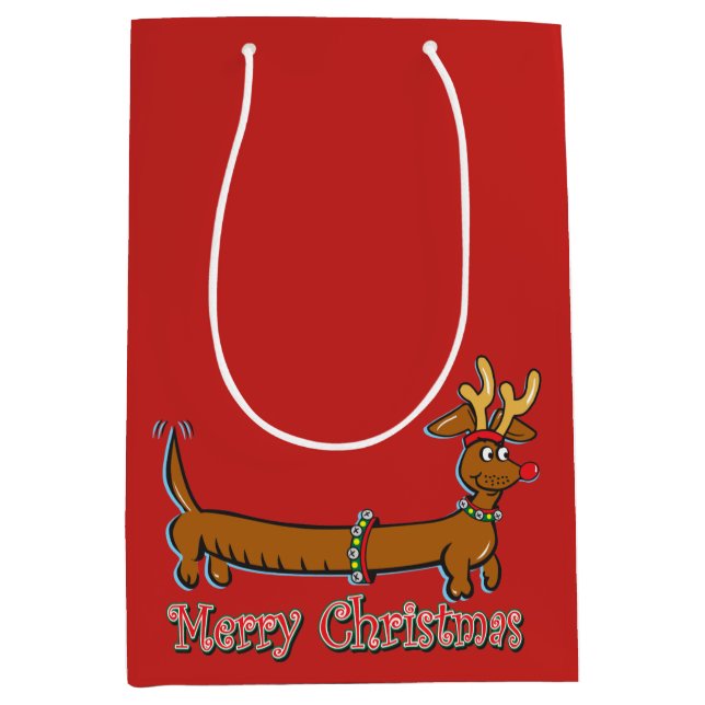 Sac Cadeau Moyen Renne Teckel Joyeux Noël (Devant)
